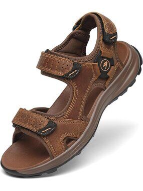 Men's Brown Leather Athletic Sandals Sport Outdoor Hiking Sandals Open Toe